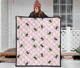 Cute Bee Flower Pattern Pink Background Premium Quilt
