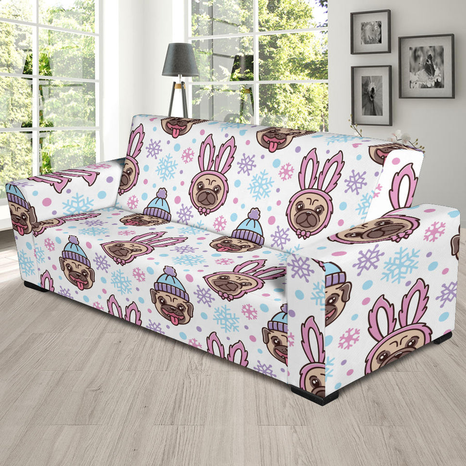 Cute Pug Hat Rabbit Costume Pattern Sofa Slipcover