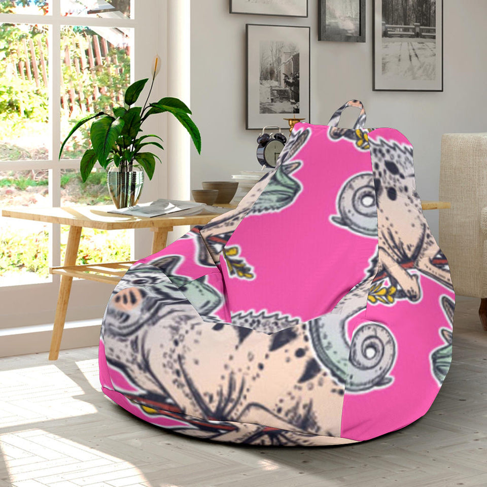 Chameleon Lizard Pattern Pink Background Bean Bag Cover