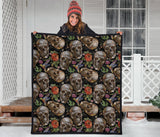Skull Rose Humming Bird Flower Pattern Premium Quilt.