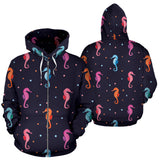 Watercolor Colorful Seahorse Pattern Zip Up Hoodie