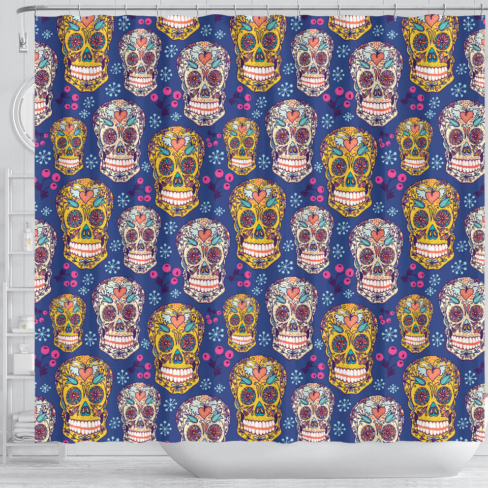 Sugar Skull Flower Pattern Shower Curtain Fulfilled In US