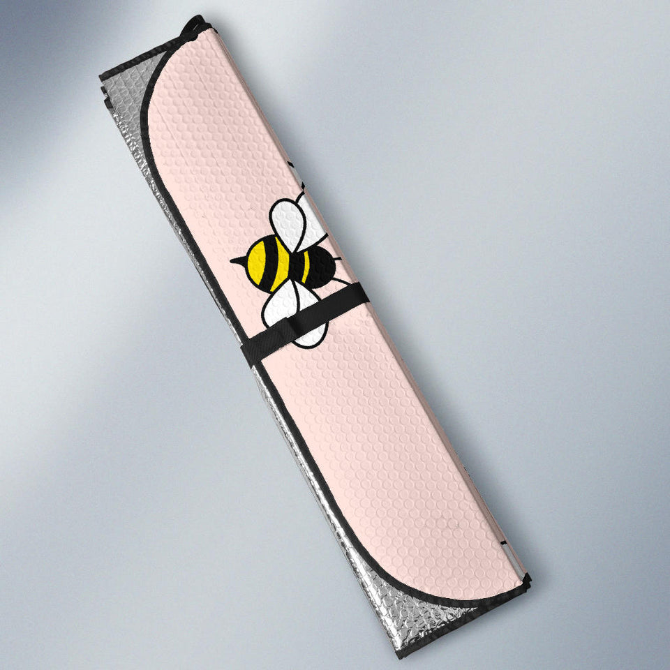 Cute Bee Flower Pattern Pink Background Car Sun Shade