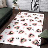 Cute Pugs Pink Heart Paw Pattern Area Rug