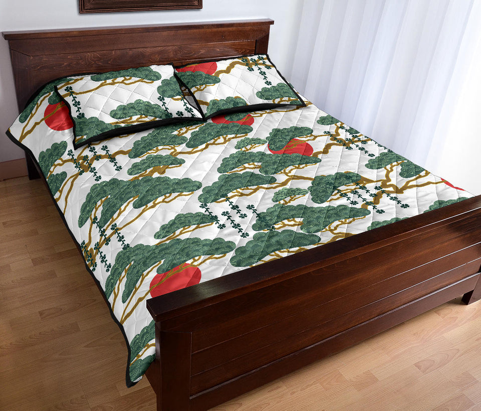 Bonsai red sun japanese pattern Quilt Bed Set