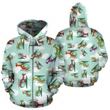 Helicopter Design Pattern Zip Up Hoodie