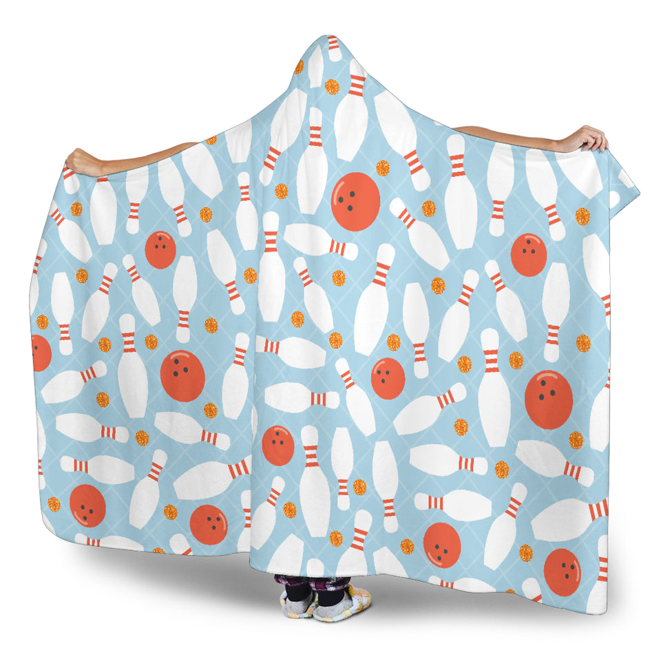 Bowling Ball Bowling Pins Blue Blackground Hooded Blanket