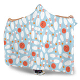 Bowling Ball Bowling Pins Blue Blackground Hooded Blanket