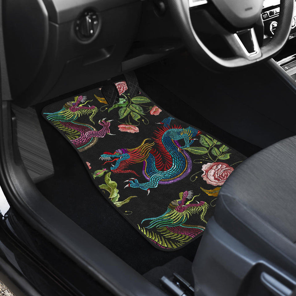 Dragons Flower Pattern Front And Back Car Mats