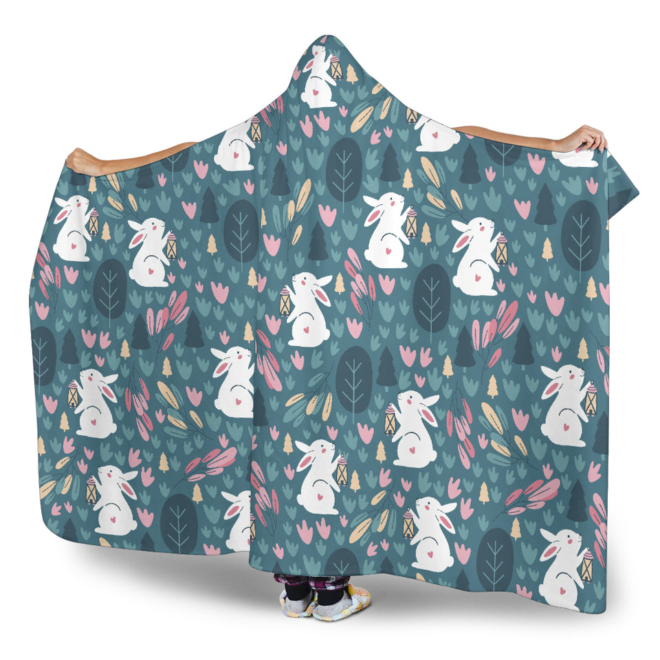Cute Rabbit Pattern Hooded Blanket