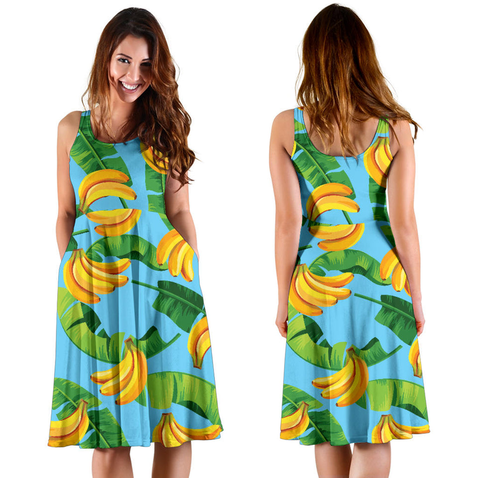 Banana Leaves Banana Design Pattern Sleeveless Midi Dress