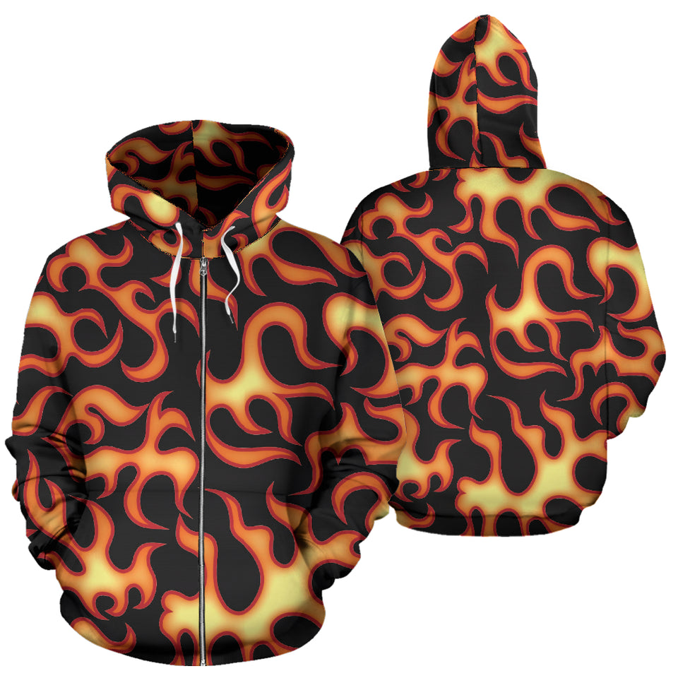 Fire Flame Dark Pattern Zip Up Hoodie