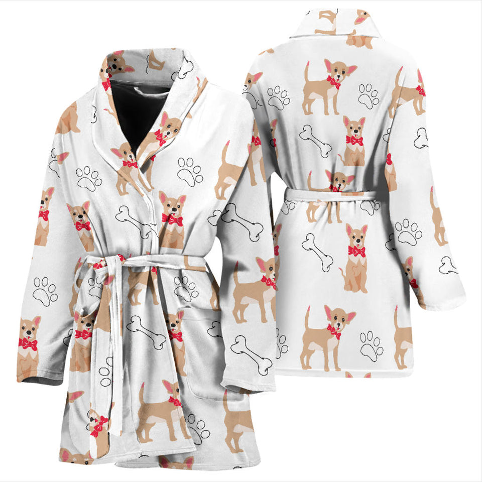 Chihuahua Bone Paw Pattern Women'S Bathrobe
