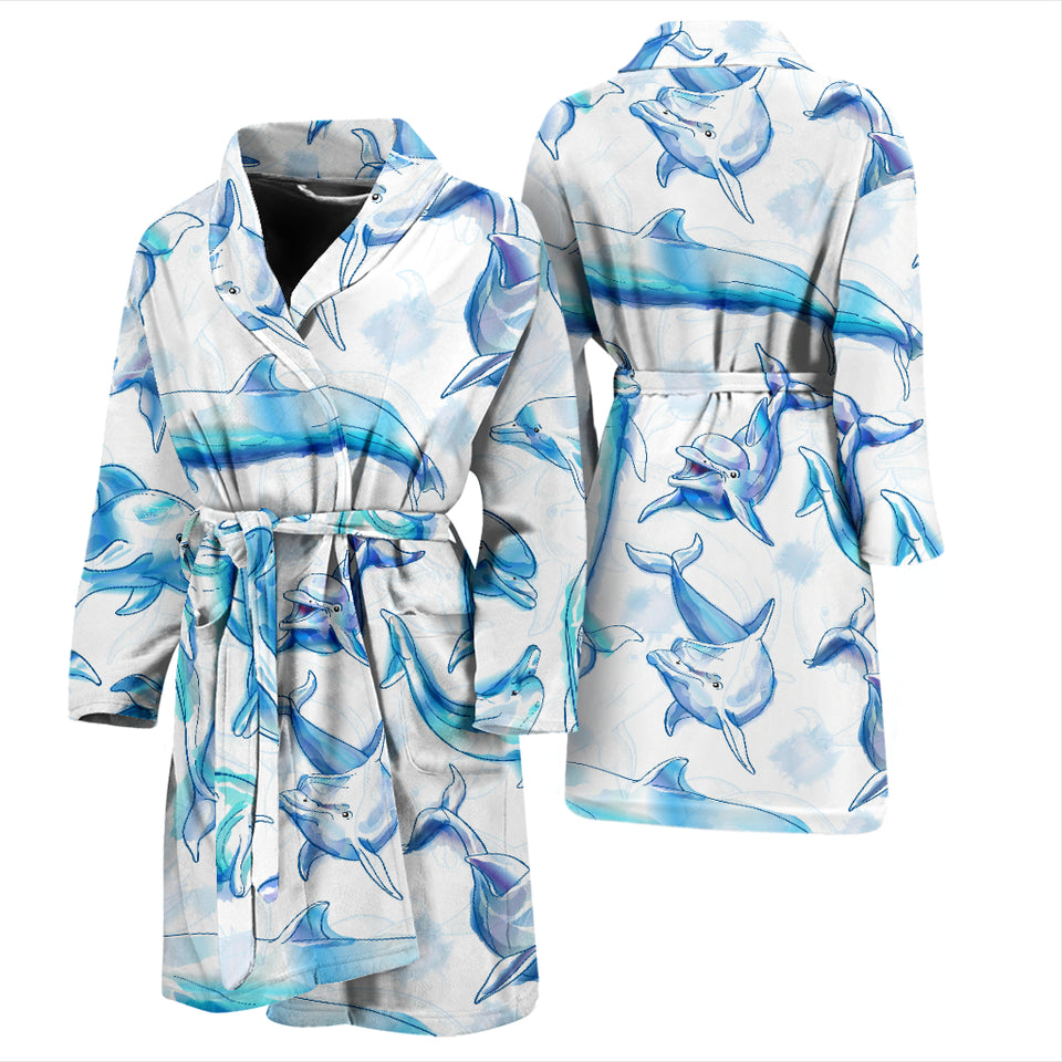 Watercolor Dolphin Pattern Men'S Bathrobe