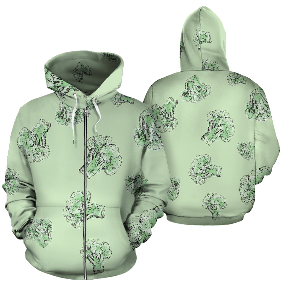 Broccoli Sketch Pattern Zip Up Hoodie