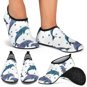 Dolphins Pattern Dotted Background Aqua Shoes