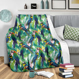 Colorful Parrot Exotic Flower Leaves Premium Blanket