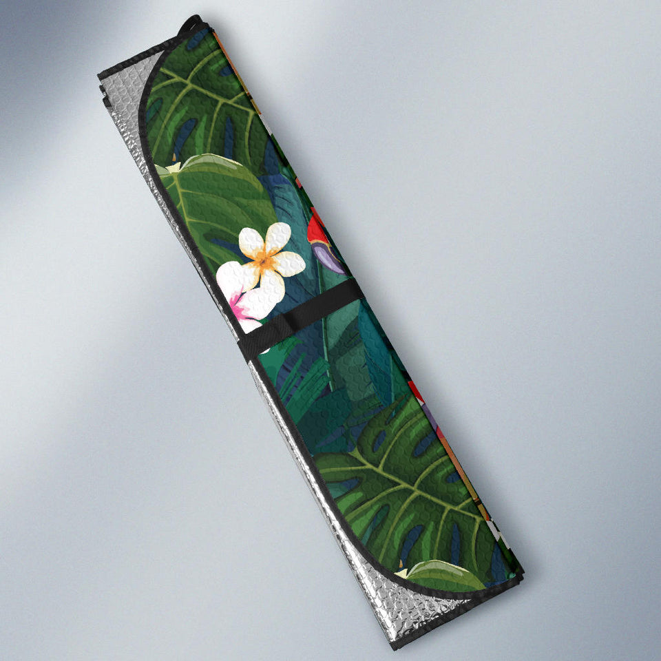 Parrot Palm Tree Leaves Flower Hibiscus Pattern Car Sun Shade