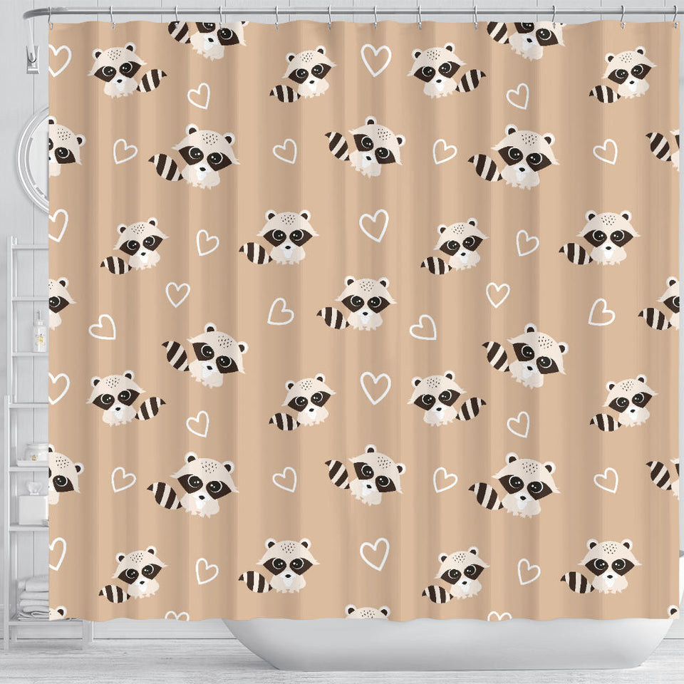 Cute Raccoon Heart Pattern Shower Curtain Fulfilled In US