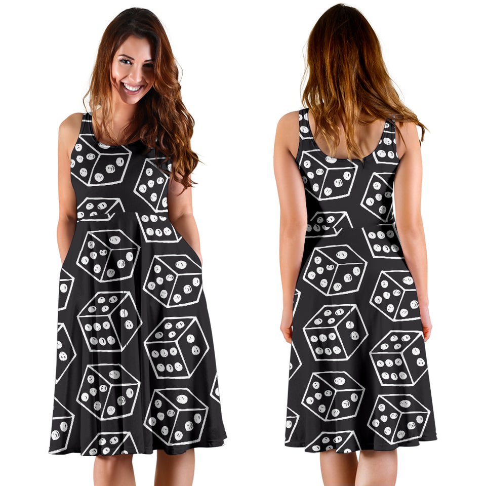 Dice Pattern Print Design 01 Sleeveless Midi Dress