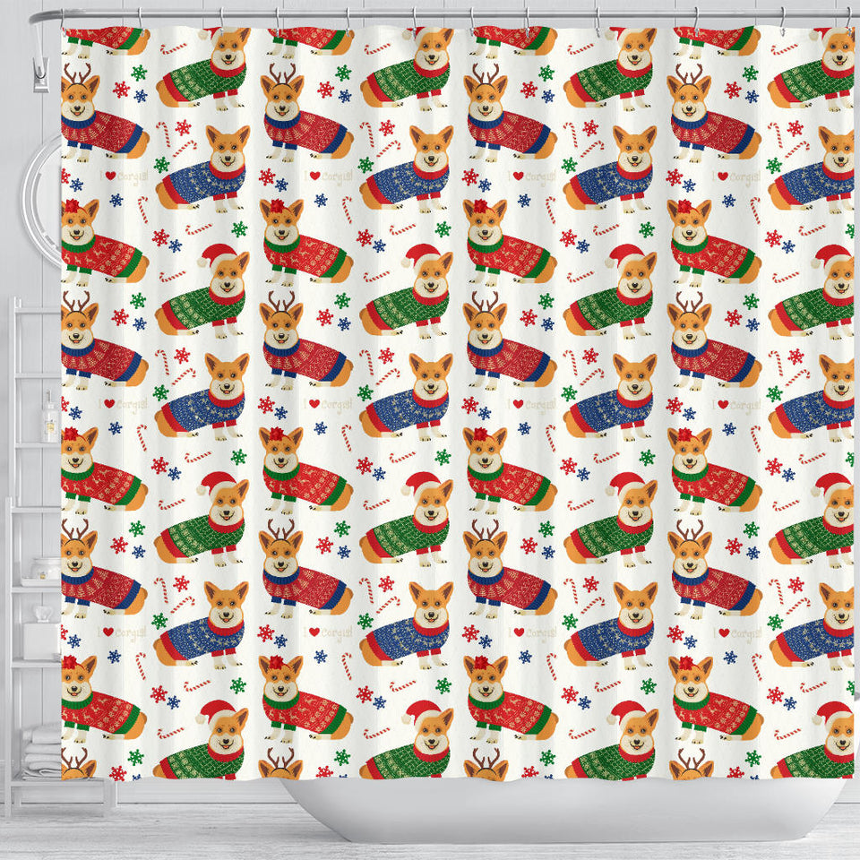 Corgi Christmas Pattern Shower Curtain Fulfilled In US