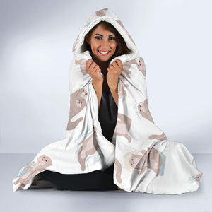 Cute Sea Otters Pattern Hooded Blanket