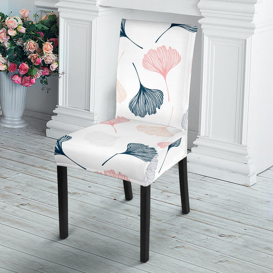 Black Gray Cream Coral Ginkgo Leaves Pattern Dining Chair Slipcover