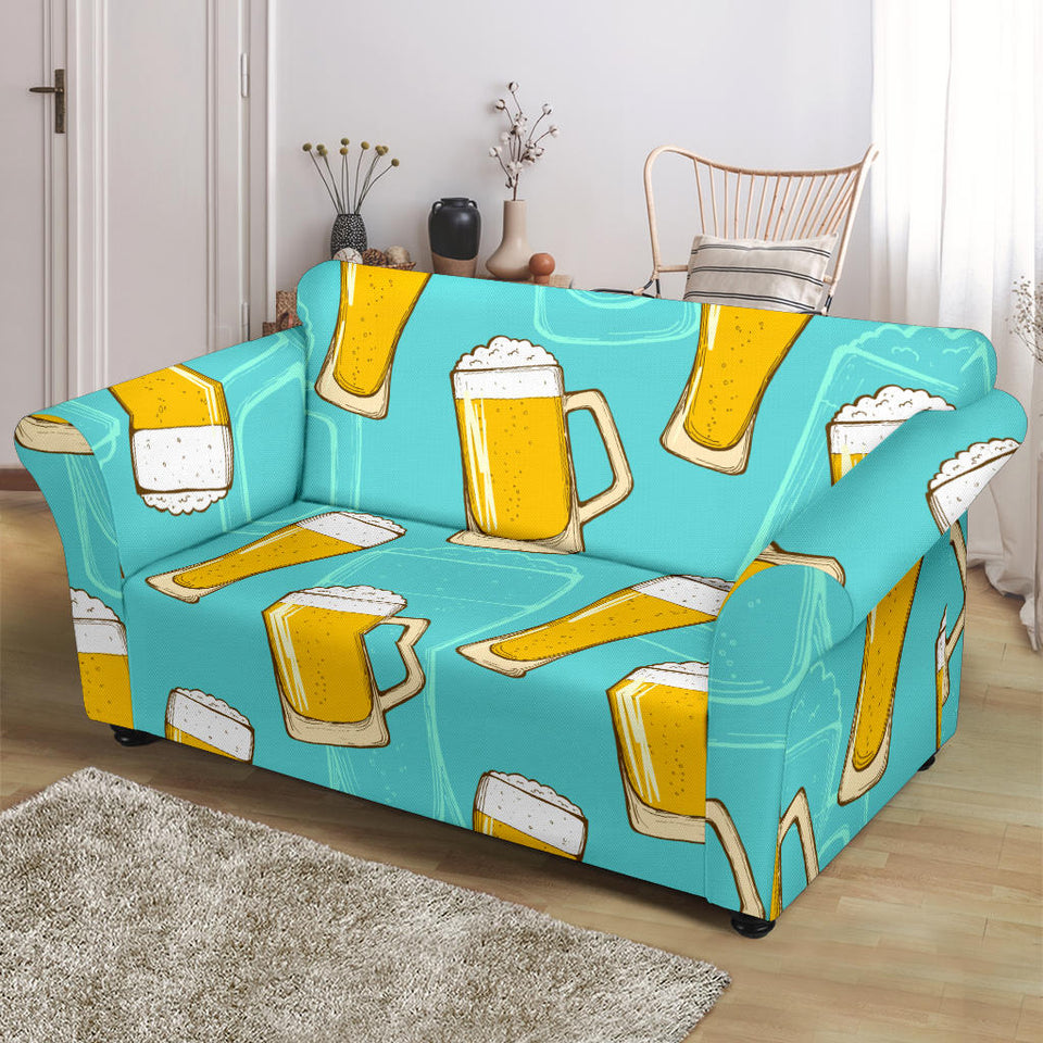 Beer Pattern Green Background Loveseat Couch Slipcover