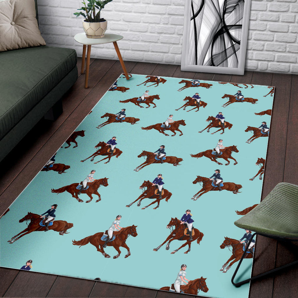 Horses Running Horses Rider Pattern Area Rug