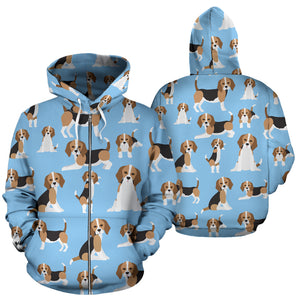 Beagle Dog Blue Background Pattern Zip Up Hoodie