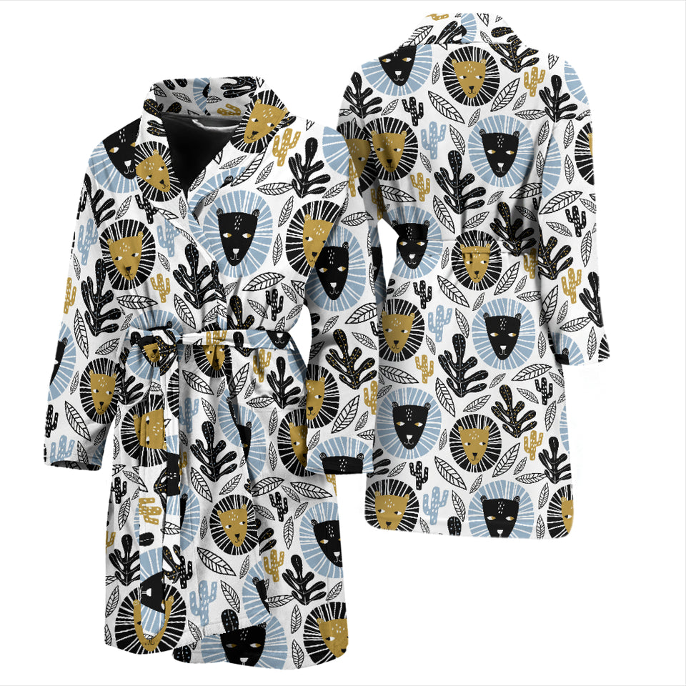 Lion Pattern Print Design 05 Men's Bathrobe