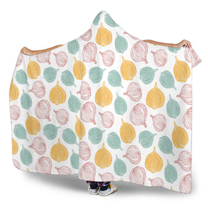 Colorful Onions White Background Hooded Blanket
