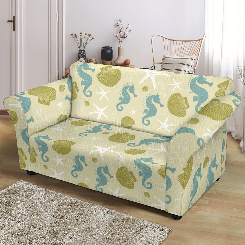 Seahorse Shell Starfish Pattern Background Loveseat Couch Slipcover