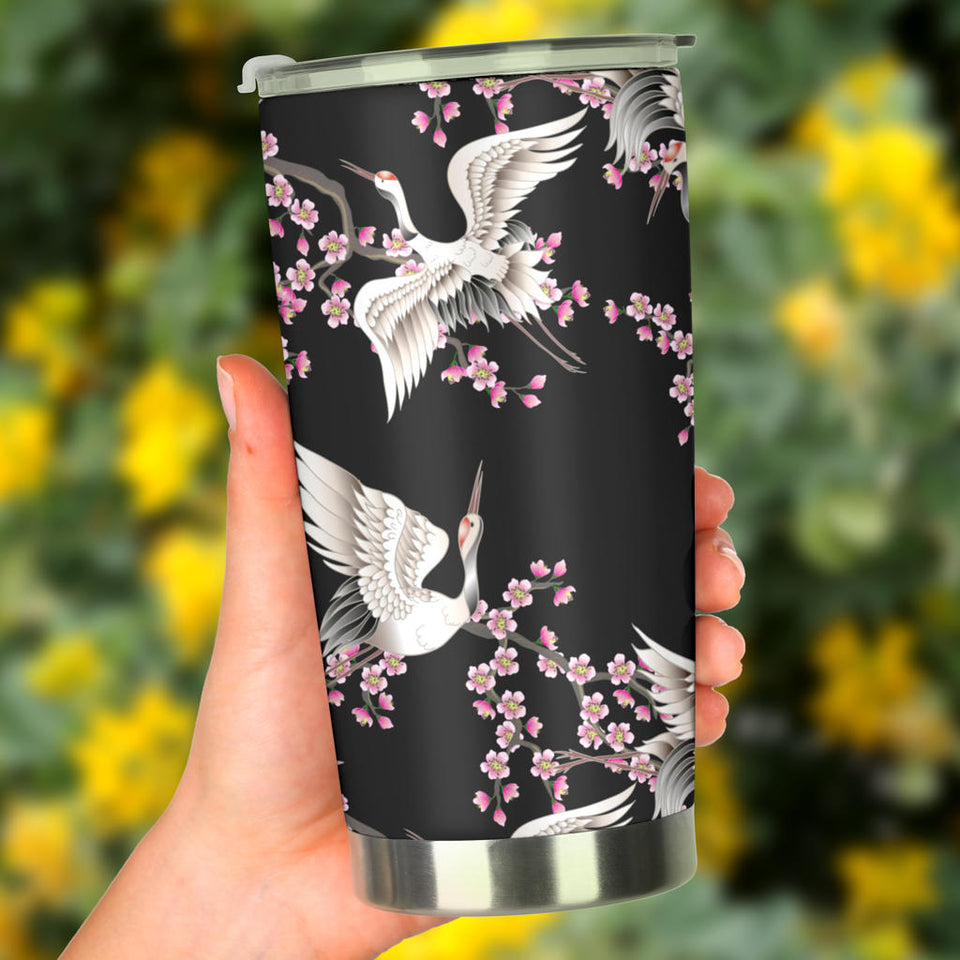 Japanese Crane Pink Sakura Pattern Tumbler