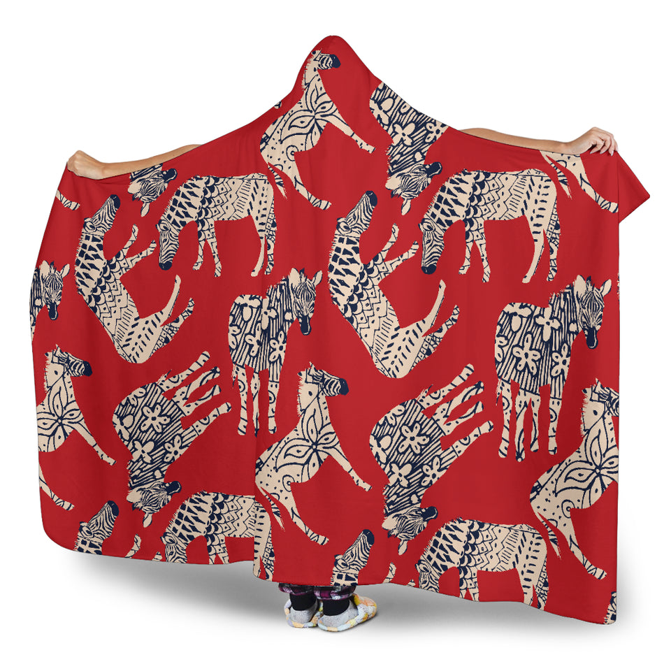 Zebra Abstract Red Background Hooded Blanket