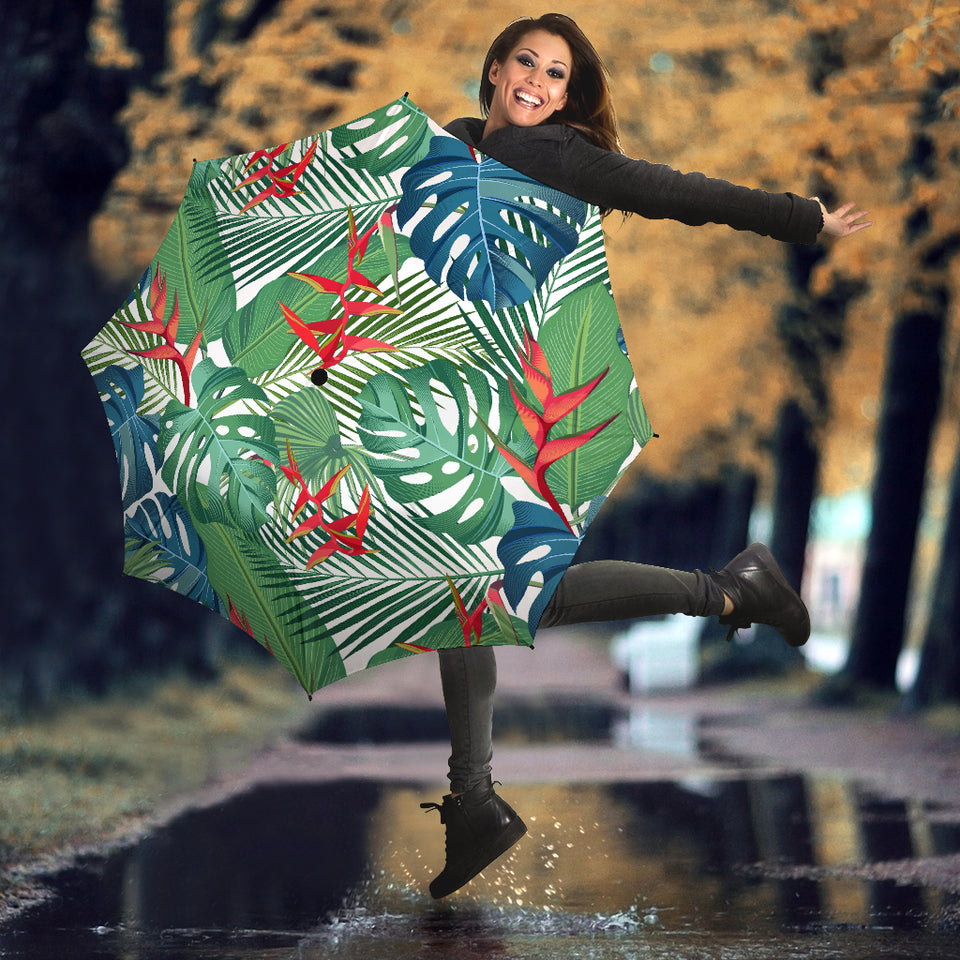 Heliconia Palm And Monstera  Leaves Pattern Umbrella