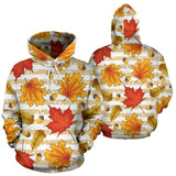 Maple Leaf Oak Leaf Acorns Beige Striped Background Men Women Pullover Hoodie