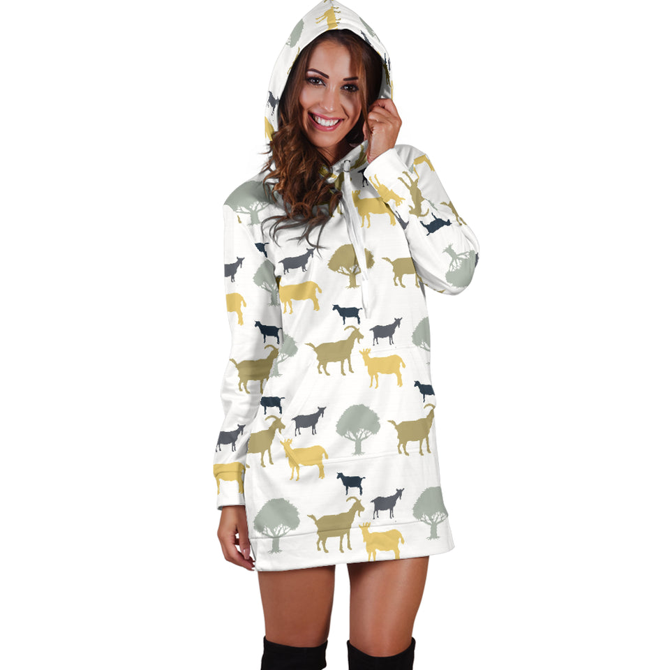 Silhouettes Of Goat And Tree Pattern Women'S Hoodie Dress