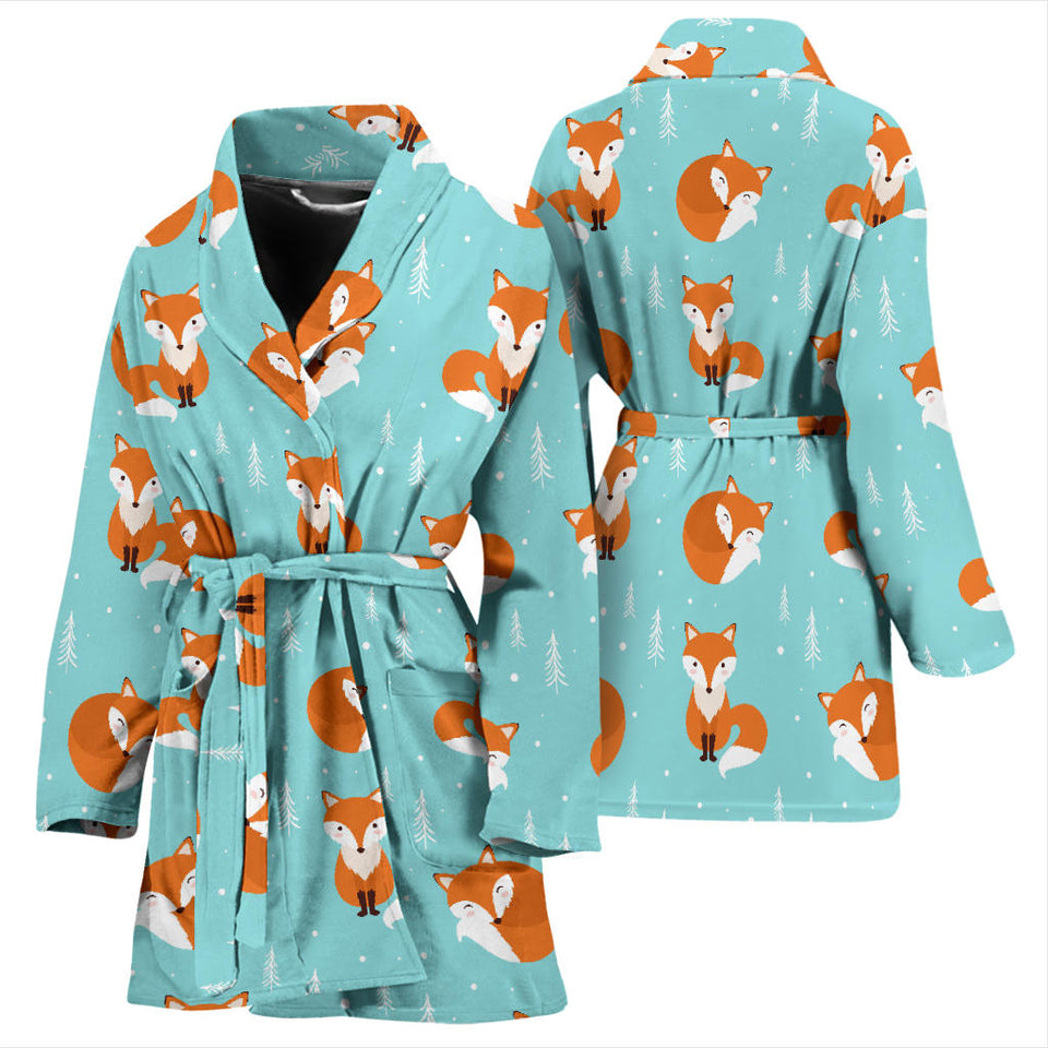 Fox Pattern Blue B Ackground Women'S Bathrobe