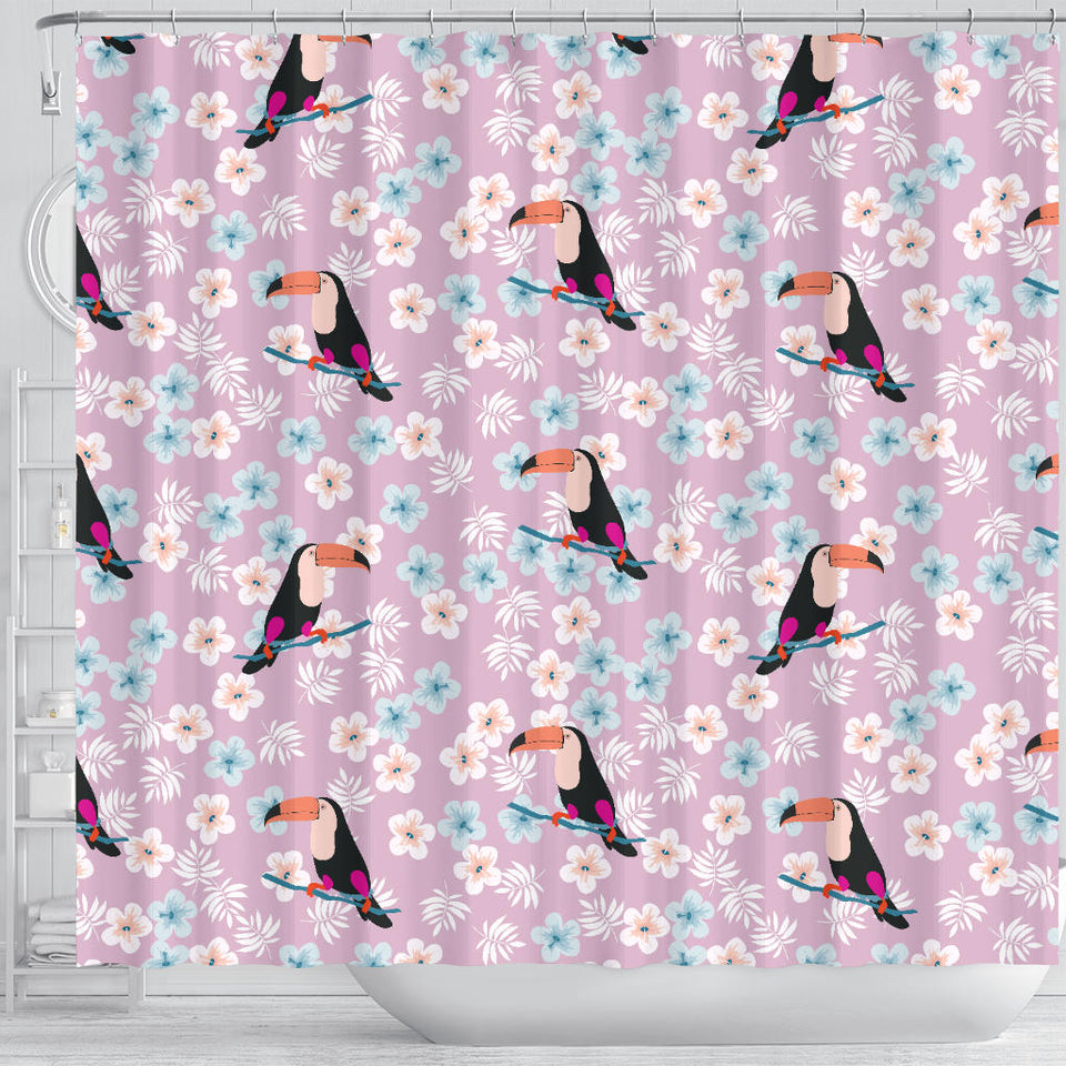 Beautiful Toucan Flower Leaves Shower Curtain Fulfilled In US