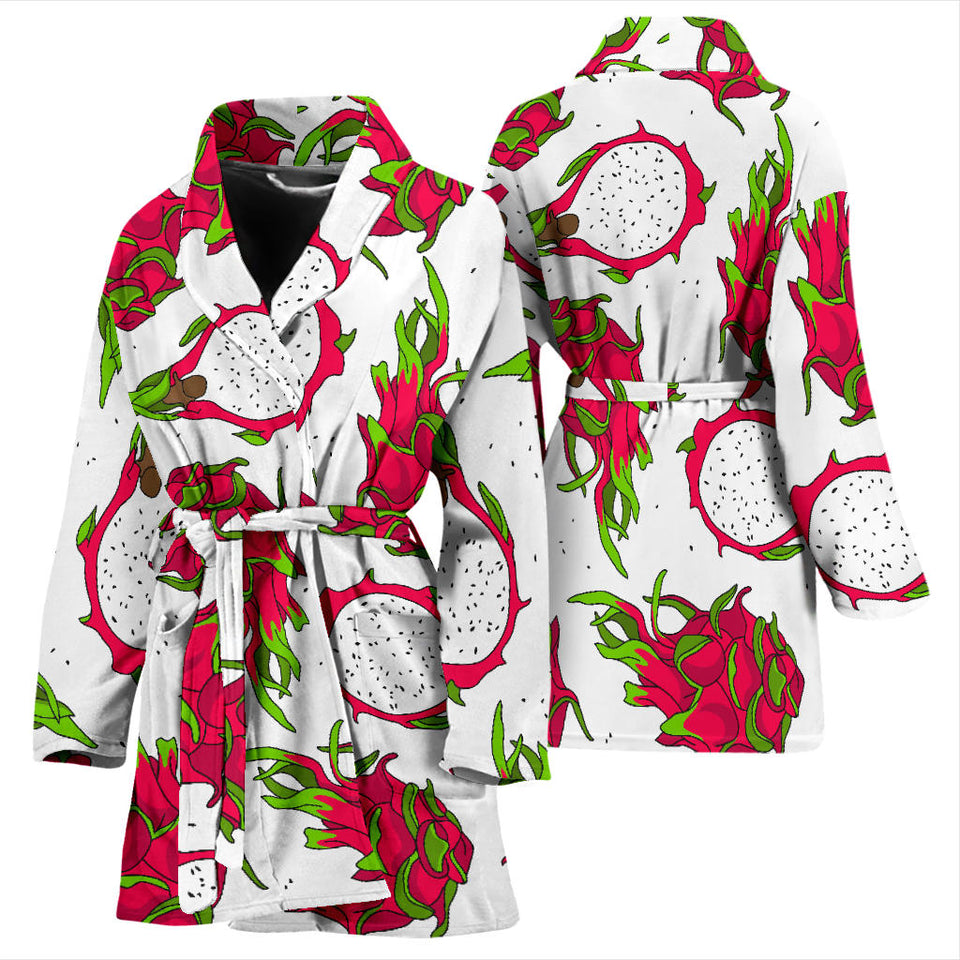 Dragon Fruits White Background Women'S Bathrobe