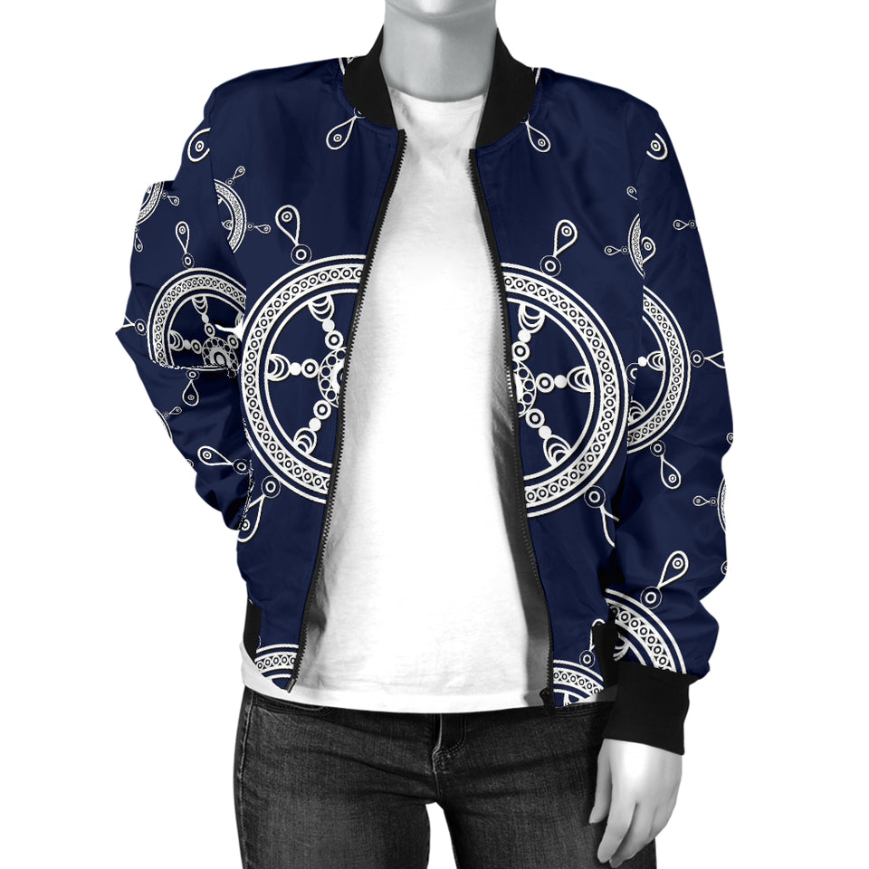 Nautical Steering Wheel Design Pattern Women'S Bomber Jacket