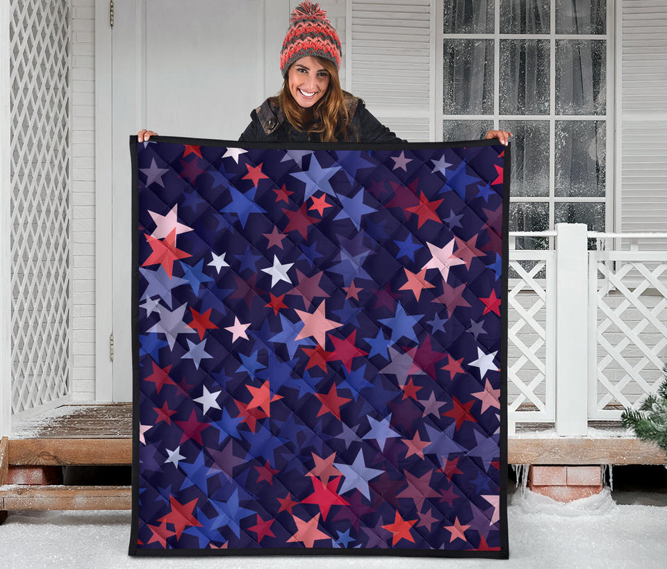 Red Blue Star Pattern Premium Quilt.
