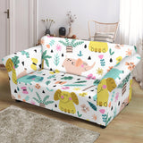 Cute Elephants Palm Tree Flower Butterfly Pattern Loveseat Couch Slipcover