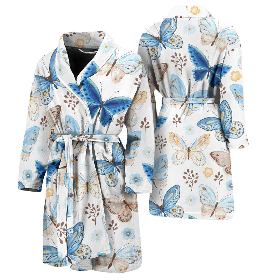 Blue Butterfly Pattern Men'S Bathrobe