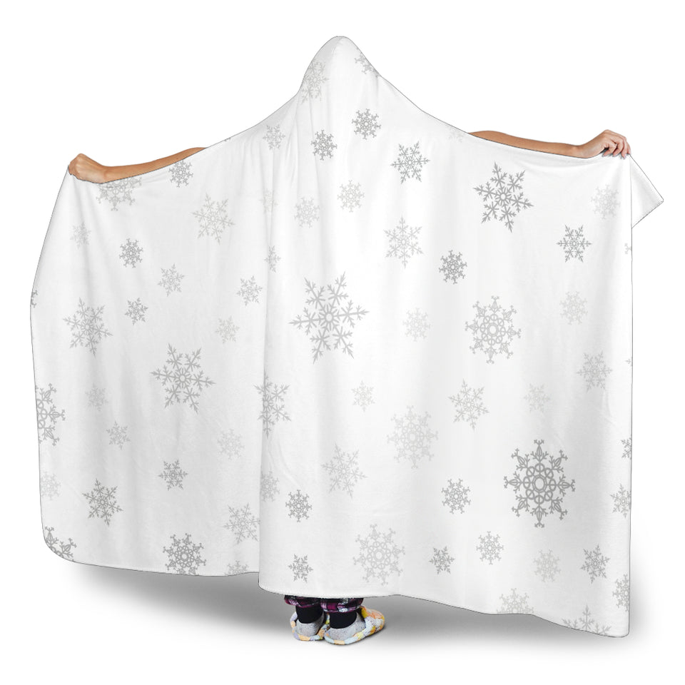 Snowflake Pattern White Background Hooded Blanket