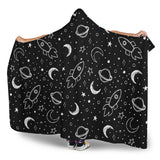 Hand Drawn Space Rocket Star Planet Hooded Blanket