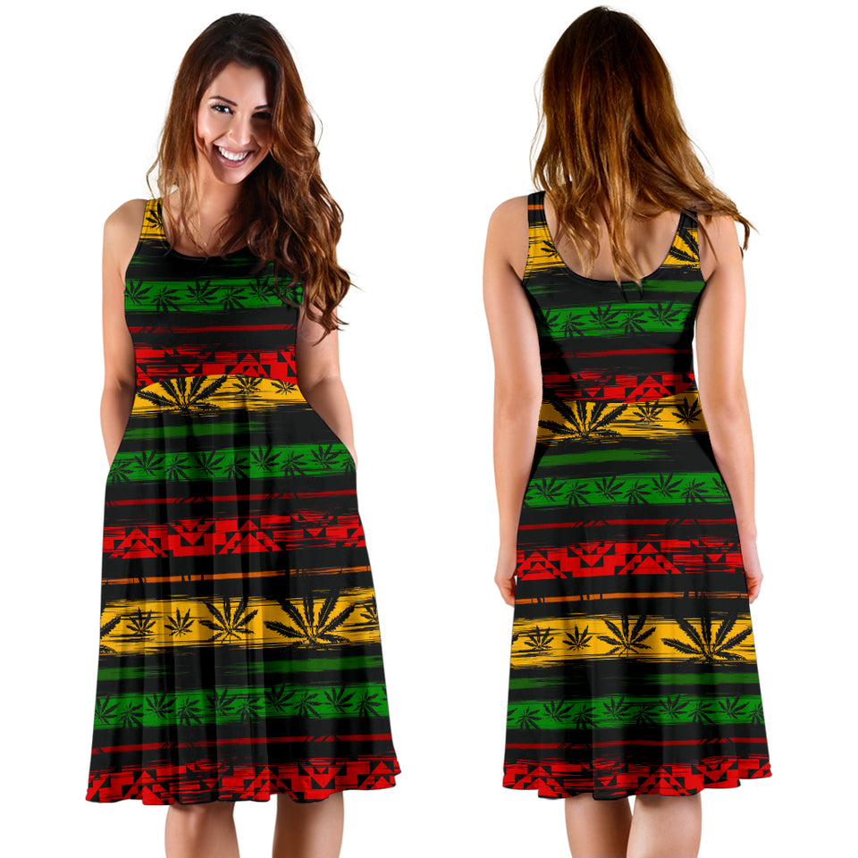 Canabis Marijuana Weed Pattern Print Design 04 Sleeveless Midi Dress