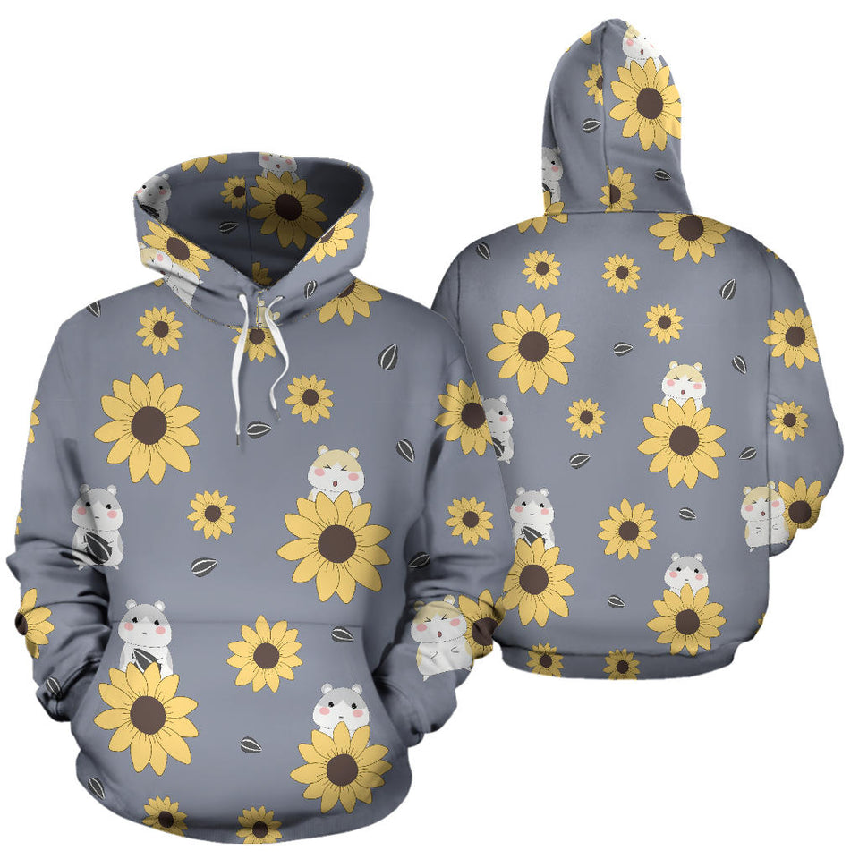 Cute Hamster Sunflower Pattern Background Men Women Pullover Hoodie