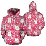 Maneki Neko Lucky Cat Sakura Pink Background Men Women Pullover Hoodie